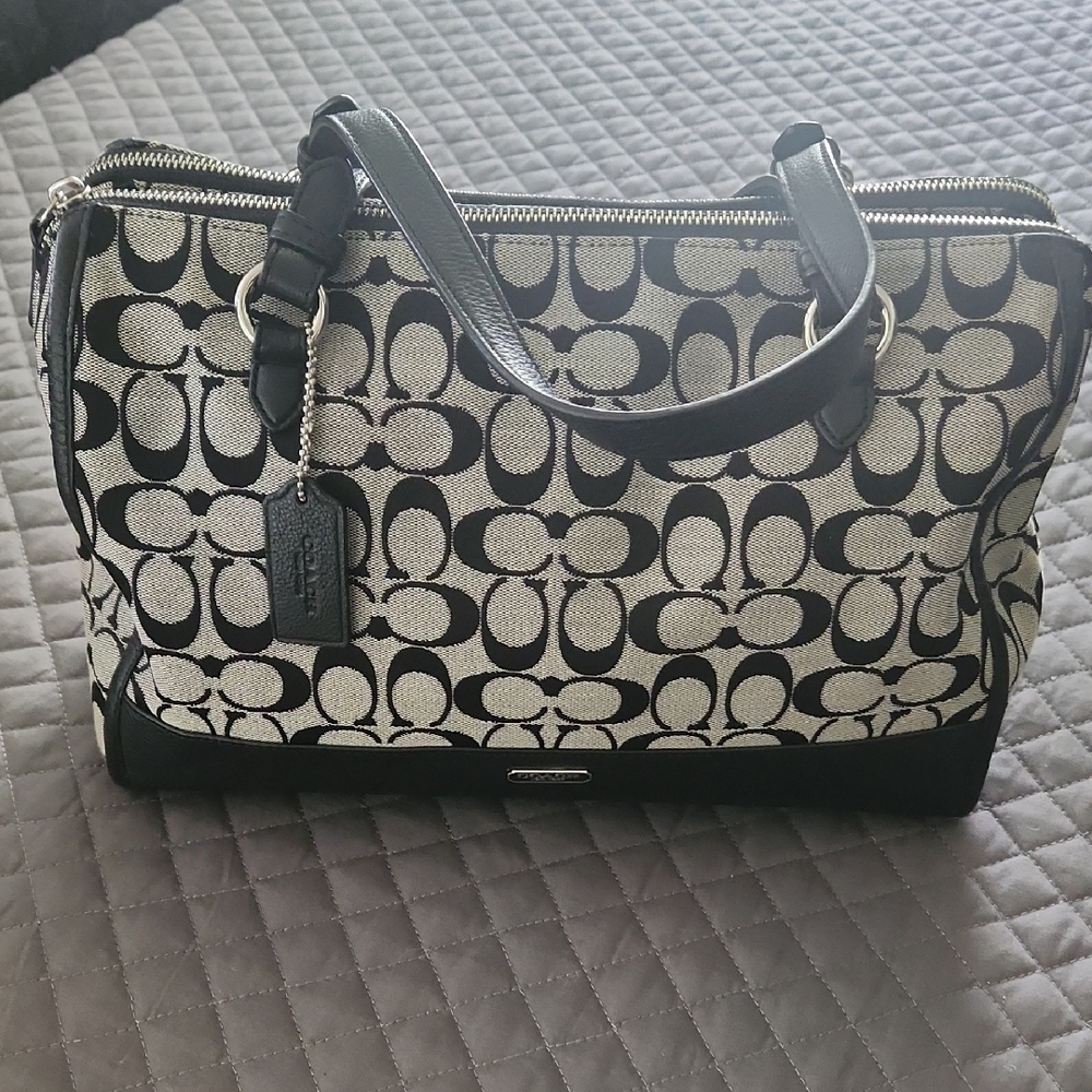 Coach Black and Gray Signature Satchel